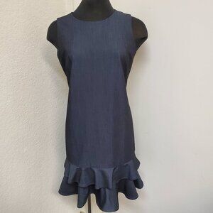 Calvin Klein Sheath Dress Ruffle Bottom Sleeveless Size 14 Navy Blue (WD231)